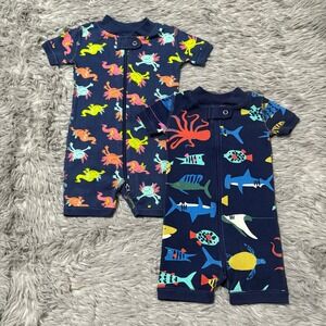 Hanna Andersson Shortie Zip Up Bundle Sea Creatures Dragons Navy 0-3 Months